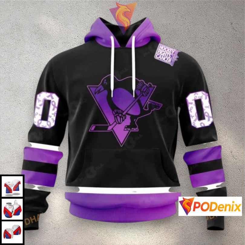 Black Hockey Fights Cancer Awareness Personalized Pittsburgh Penguins Hoodie NHL 3D Black Hockey Fights Cancer Awareness Personalized Pittsburgh Penguins Hoodie NHL 3D