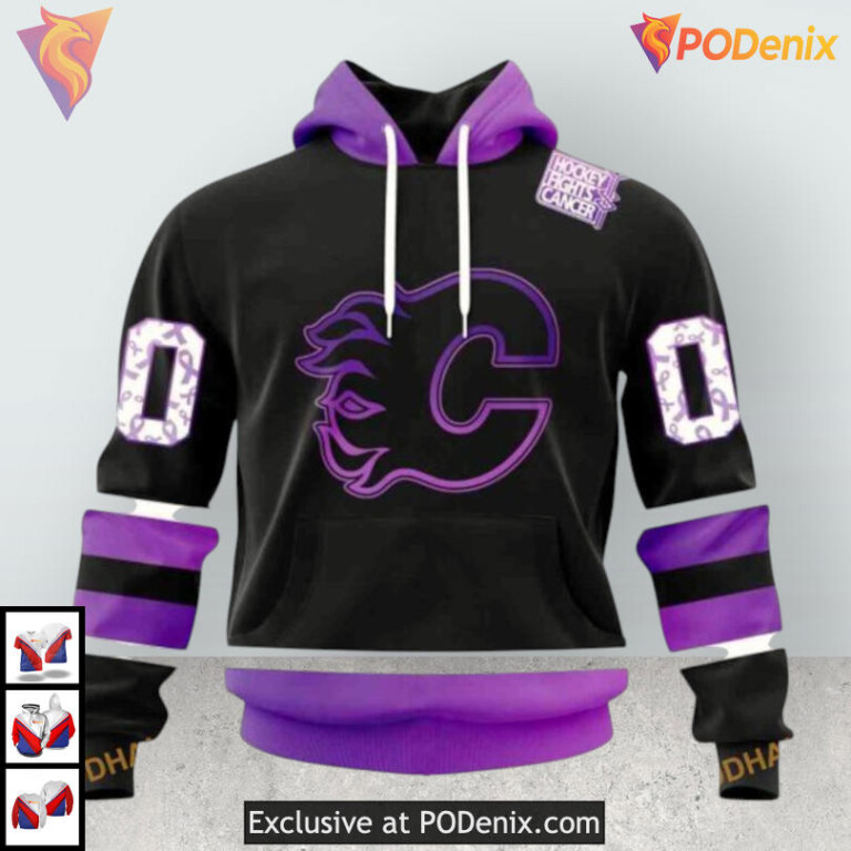 Black Hockey Fights Cancer Calgary Flames Womens Hoodie 3D Edition