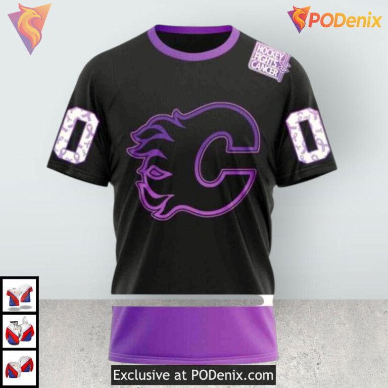 Black Hockey Fights Cancer Calgary Flames Womens Hoodie 3D Edition - 2