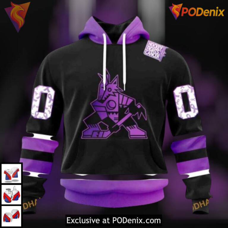 Black Hockey Fights Cancer Edition Arizona Coyotes Zip Up Hoodie Special Merch