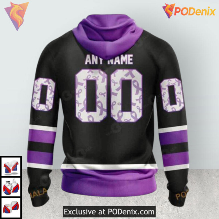 Black Hockey Fights Cancer Edition Custom Seattle Kraken Unisex Hoodie 3D - 1