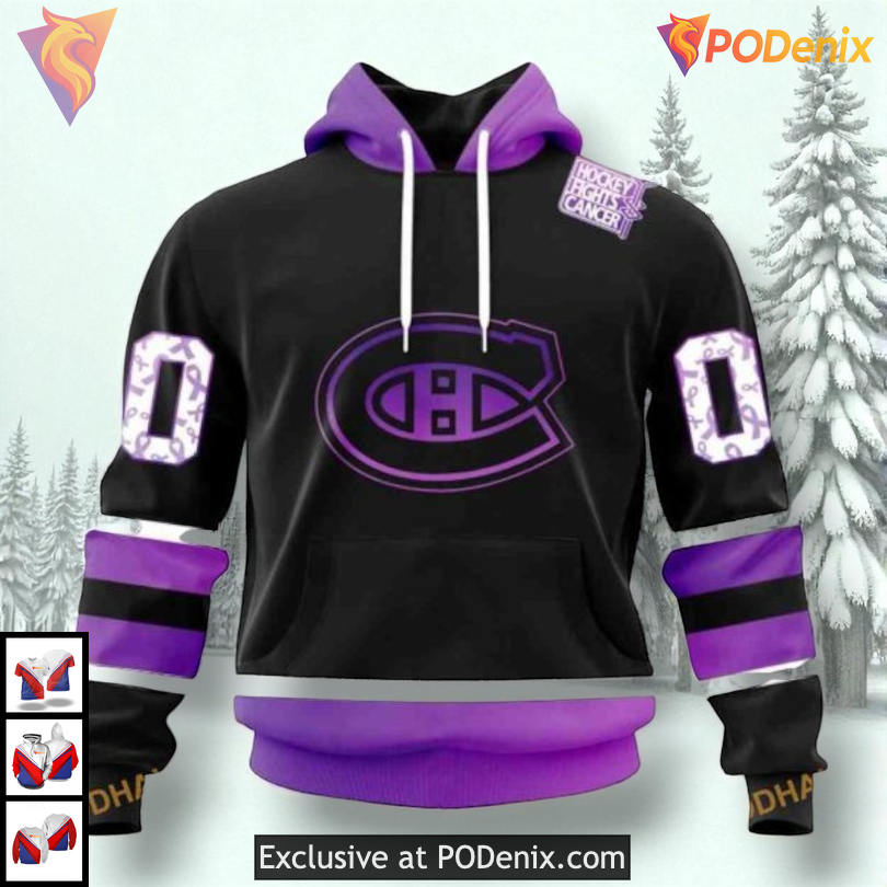 Black Hockey Fights Cancer Kit NHL Montreal Canadiens Womens Hoodie 3D