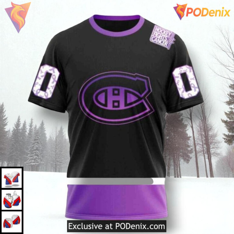 Black Hockey Fights Cancer Kit NHL Montreal Canadiens Womens Hoodie 3D - 2