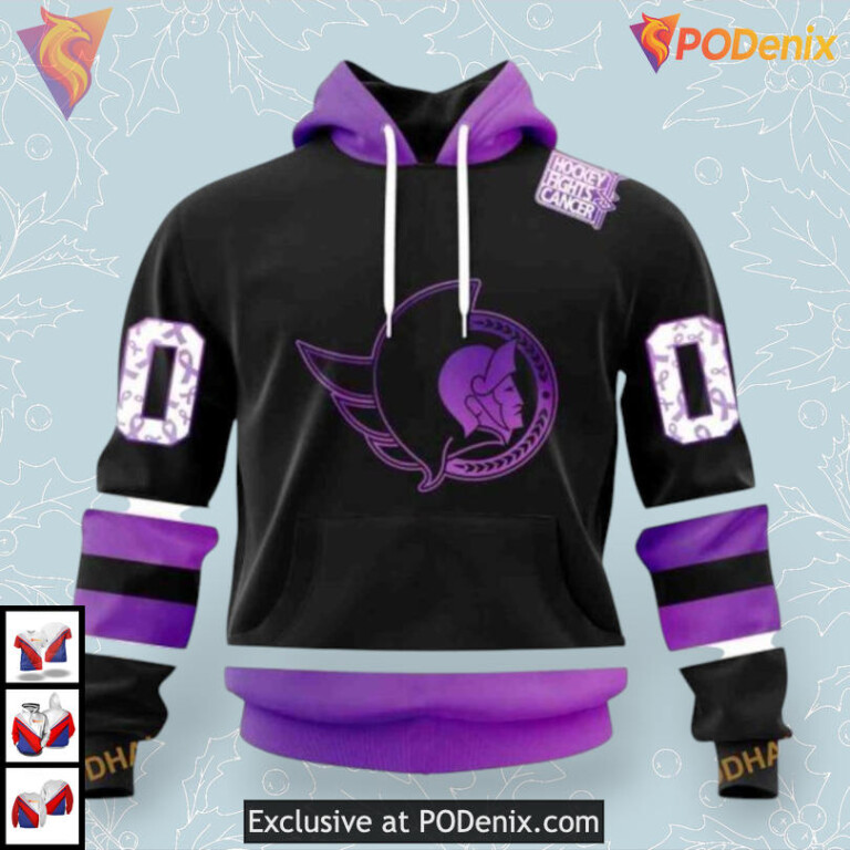 Black Hockey Fights Cancer Kit NHL Ottawa Senators Womens Hoodie 3D