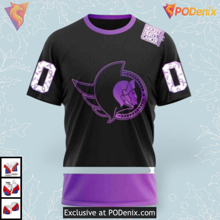 Black Hockey Fights Cancer Kit NHL Ottawa Senators Womens Hoodie 3D - 2