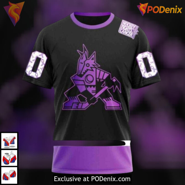 Black Hockey Fights Cancer Tribute Arizona Coyotes Christmas Hoodie Custom Design - 2