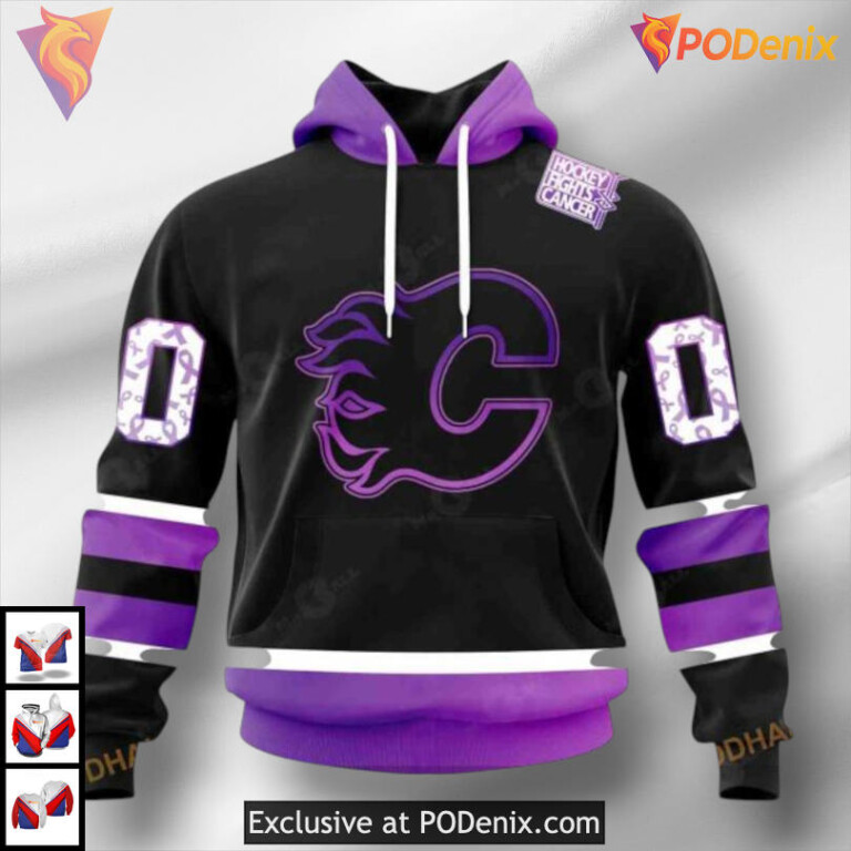 Black Hockey Fights Cancer Tribute Calgary Flames Holiday Hoodie 3D Edition - 2