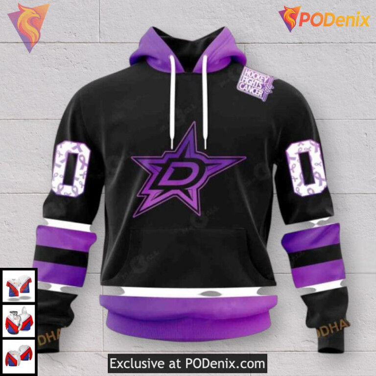 Black Hockey Fights Cancer Tribute Dallas Stars Womens Hoodie Custom 3D