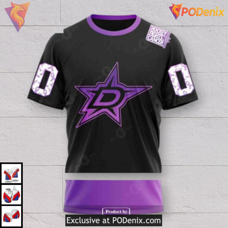 Black Hockey Fights Cancer Tribute Dallas Stars Womens Hoodie Custom 3D - 2