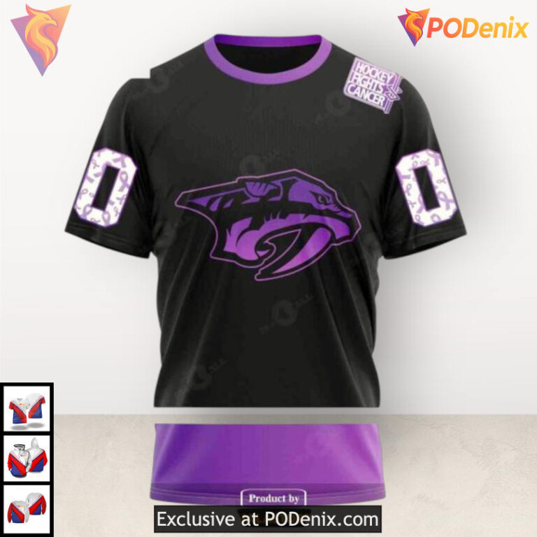 Black Hockey Fights Cancer Tribute Nashville Predators Mens Hoodie Custom 3D - 2