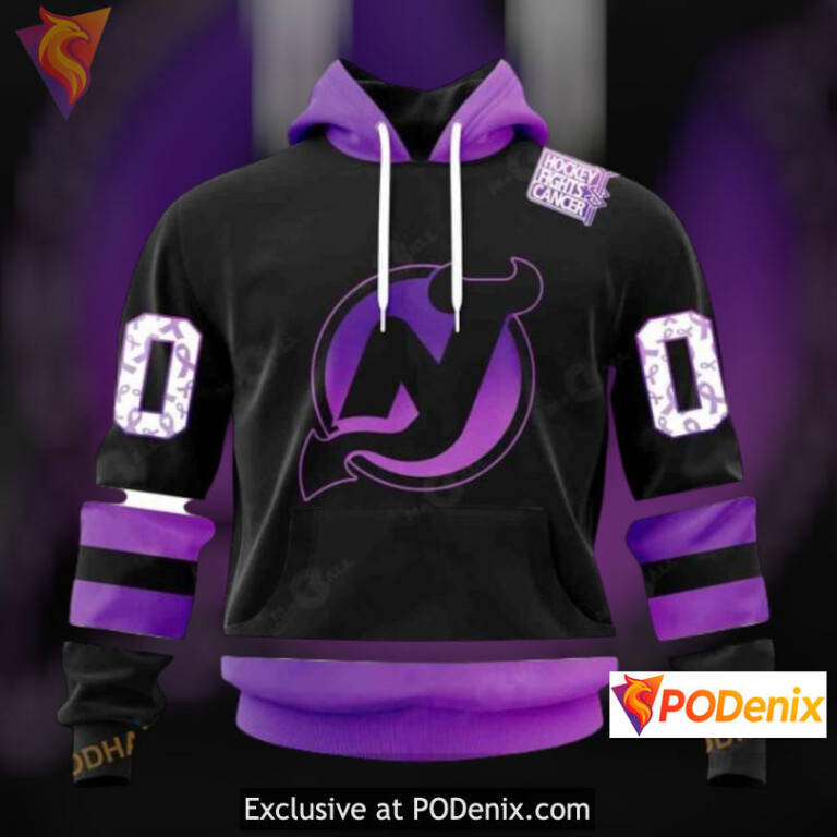 Black Hockey Fights Cancer Tribute New Jersey Devils Mens Hoodie Custom Apparel