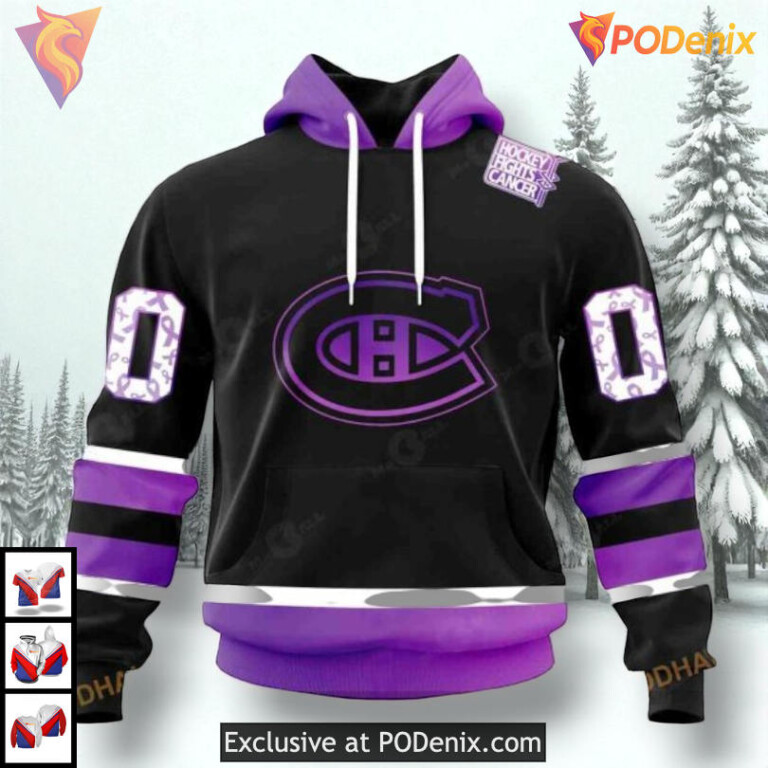 Black Hockey Fights Cancer Tribute NHL Montreal Canadiens Mens Hoodie 3D