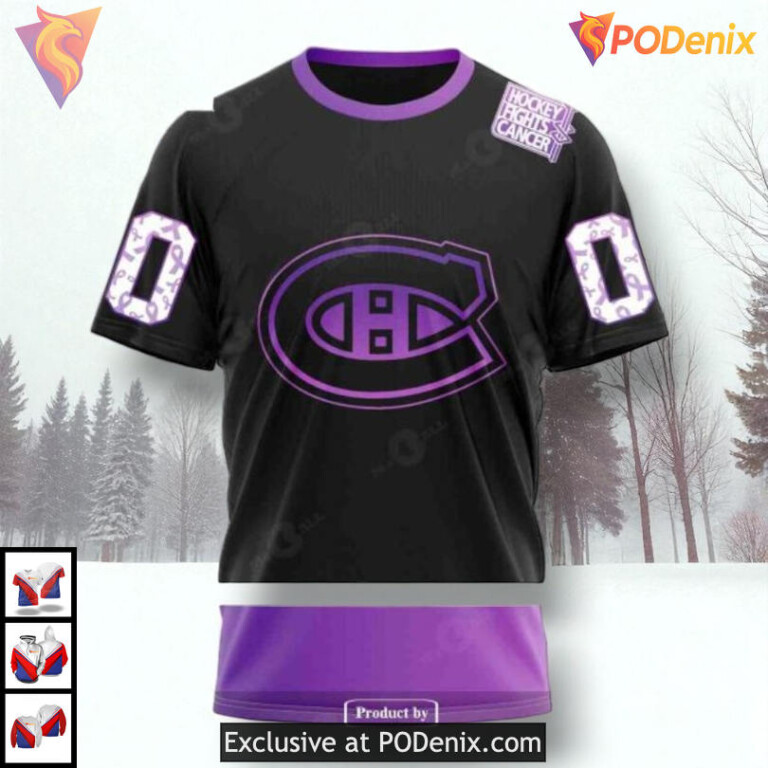 Black Hockey Fights Cancer Tribute NHL Montreal Canadiens Mens Hoodie 3D - 2