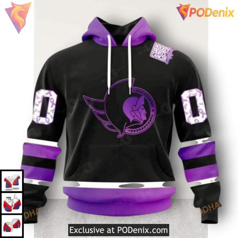 Black Hockey Fights Cancer Tribute NHL Personalized Ottawa Senators Hoodie 3D