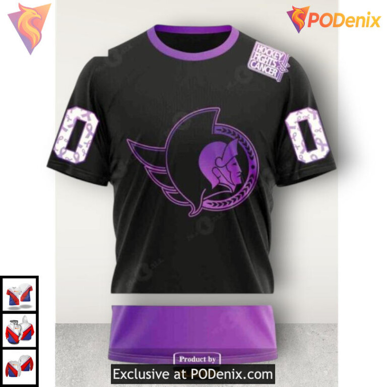 Black Hockey Fights Cancer Tribute NHL Personalized Ottawa Senators Hoodie 3D - 2