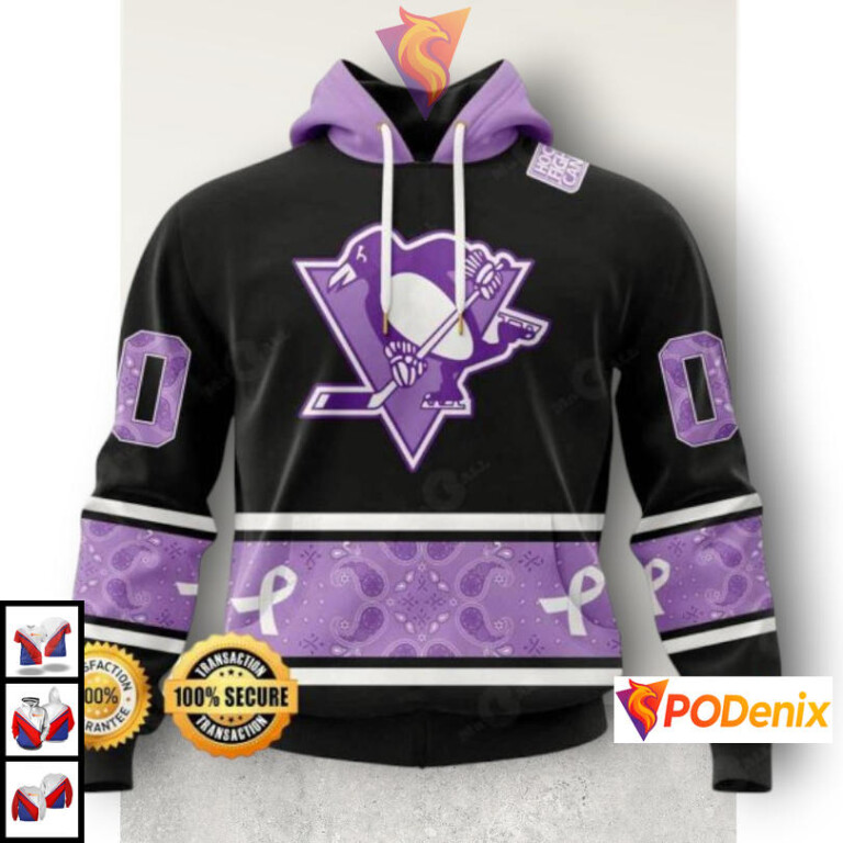 Black Lavender Awareness Style Pittsburgh Penguins Hoodie 3D Custom Apparel