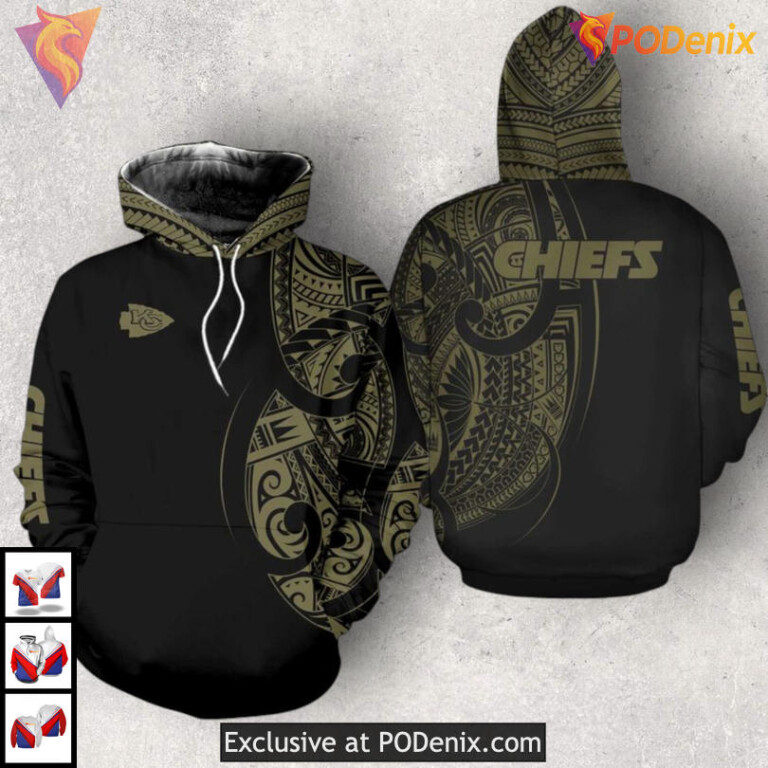 Black Pattern Tribal Kc Chiefs Hoodie Sweatshirt, All Over Print 3D Gear