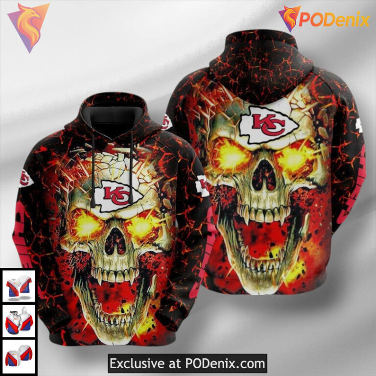 Blazing Skull Warrior Custom Fan Kansas City Chief Hoodie, Vintage 3D Apparel