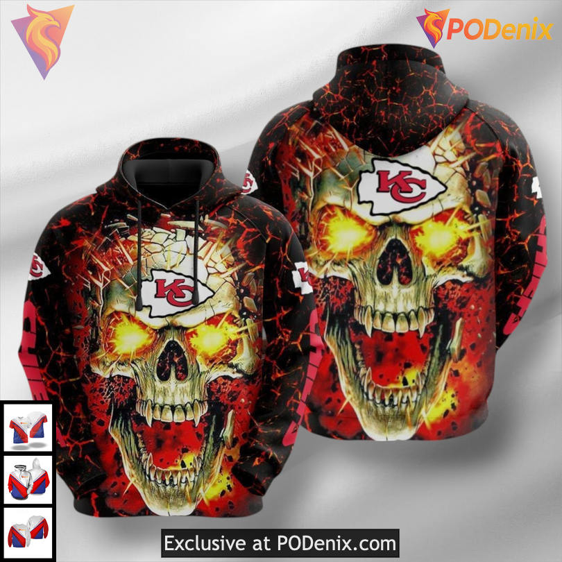 Blazing Skull Warrior Custom Fan Kansas City Chief Hoodie, Vintage 3D Apparel Blazing Skull Warrior Custom Fan Kansas City Chief Hoodie, Vintage 3D Apparel