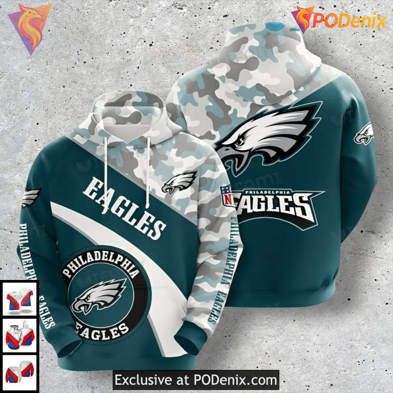 Blue Camo Mix Logo Design Philadelphia Eagles Hoodie Unisex Gift Edition Blue Camo Mix Logo Design Philadelphia Eagles Hoodie Unisex Gift Edition