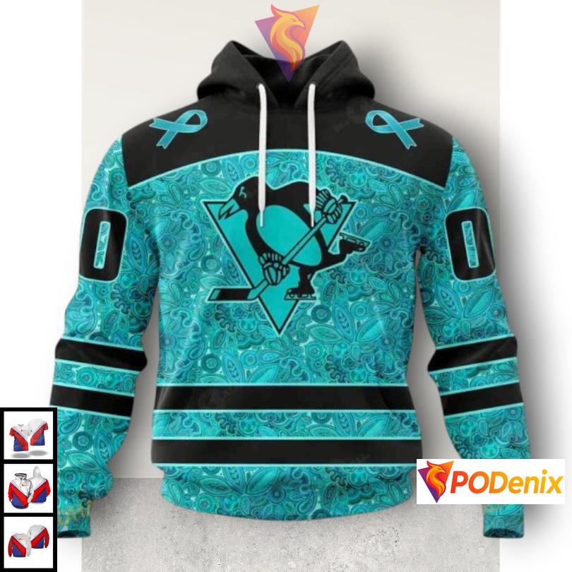 Blue Ovarian Cancer Awareness Design Custom Name Pittsburgh Penguins Hoodie NHL 3D Blue Ovarian Cancer Awareness Design Custom Name Pittsburgh Penguins Hoodie NHL 3D