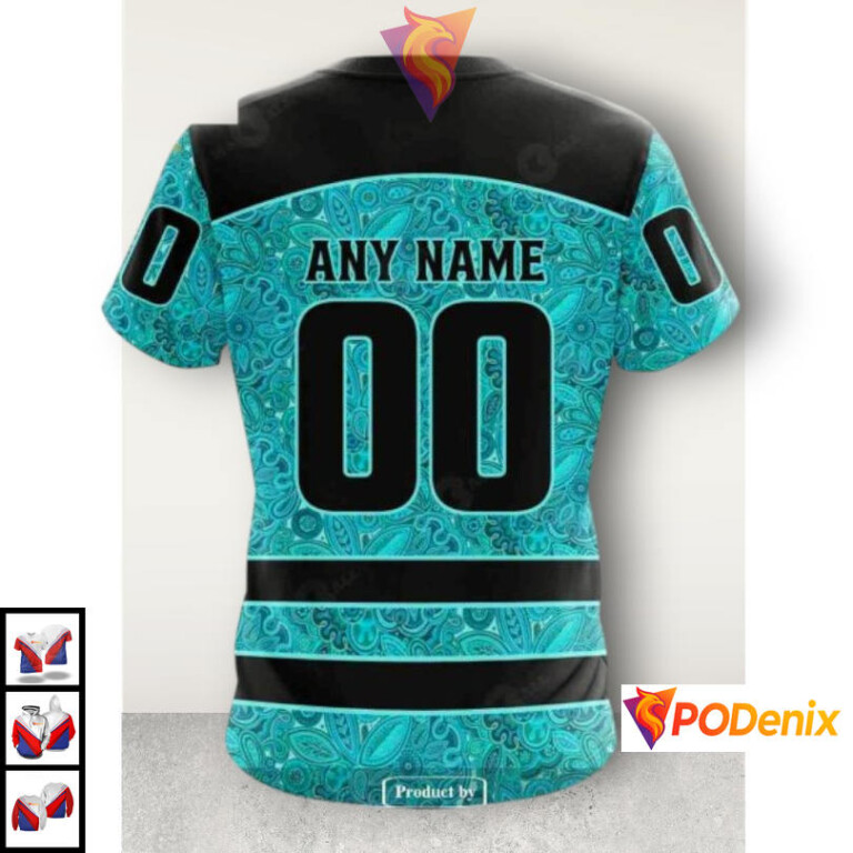 Blue Ovarian Cancer Awareness Design Custom Name Pittsburgh Penguins Hoodie NHL 3D - 3