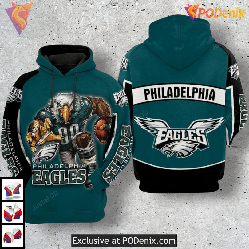 Bold Logo All Over Print Custom Philadelphia Eagles Hoodie Green Team Gear