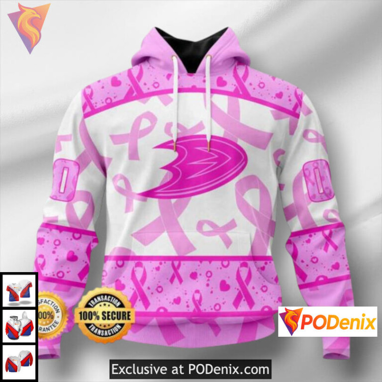Breast Cancer Awareness Month Anaheim Ducks Hoodie With Hockey Logo Custom Apparel