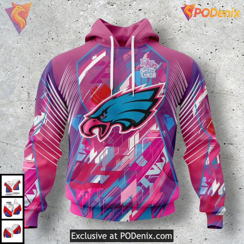 Breast Cancer Awareness Tribute Philadelphia Eagles Hoodie Mens Full Zip Edition