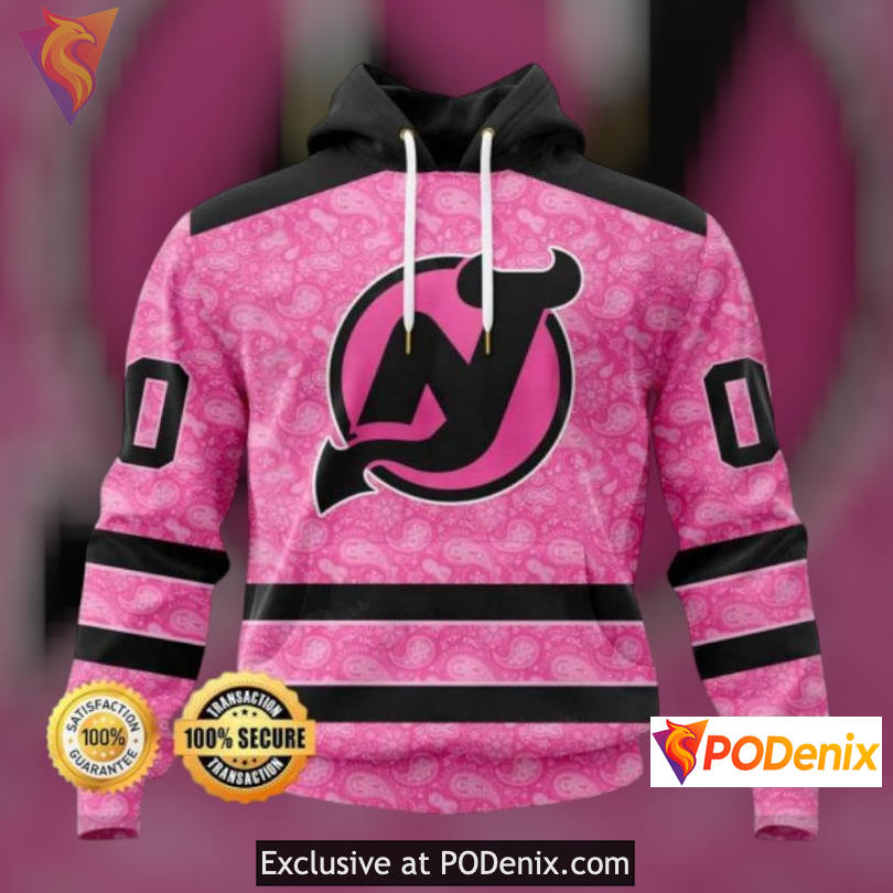 Breast Cancer Ribbon Tribute New Jersey Devils Pullover Hoodie Sweatshirt 3D