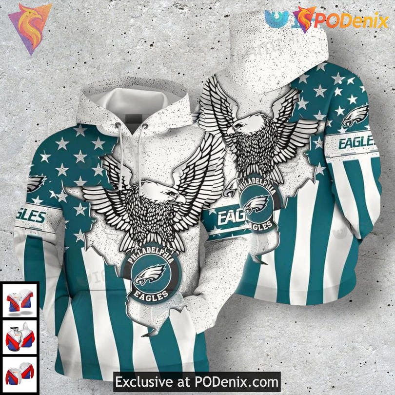 Broken USA Flag Graphic Philadelphia Eagles Retro Hoodie Custom Pullover Design