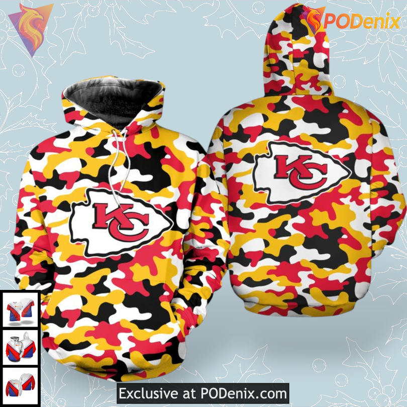 Camo Edition NFL Kansas City Chiefs Vintage Hoodie Style With KC Logo Camo Edition NFL Kansas City Chiefs Vintage Hoodie Style With KC Logo