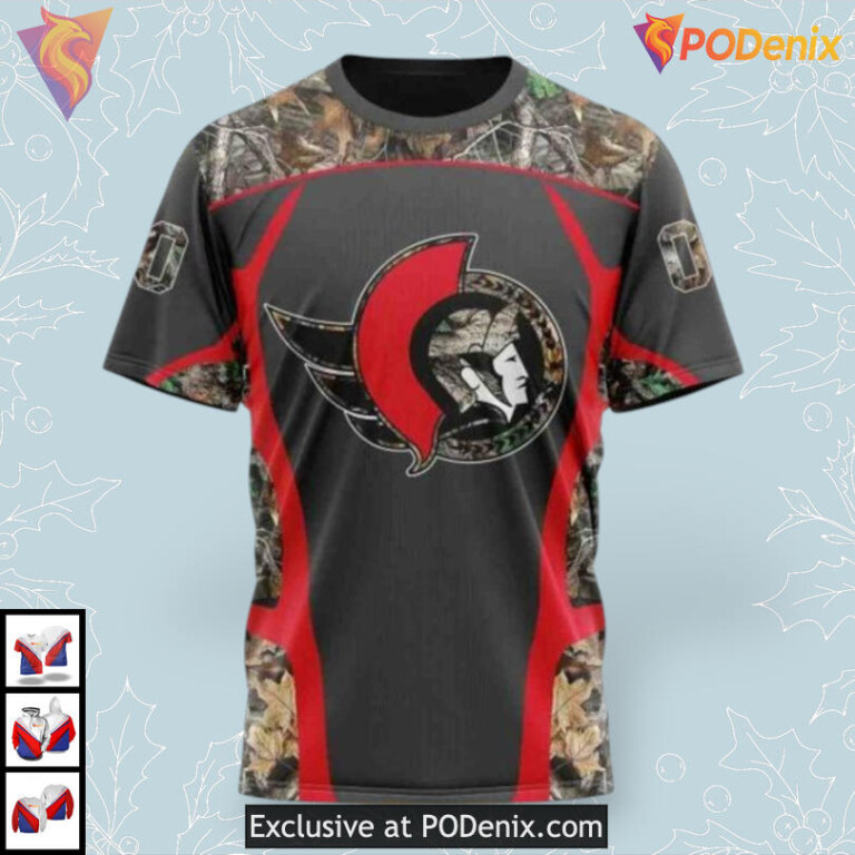 Camo Hunting Graphic Theme NHL Ottawa Senators Kids Hoodie 3D - 2