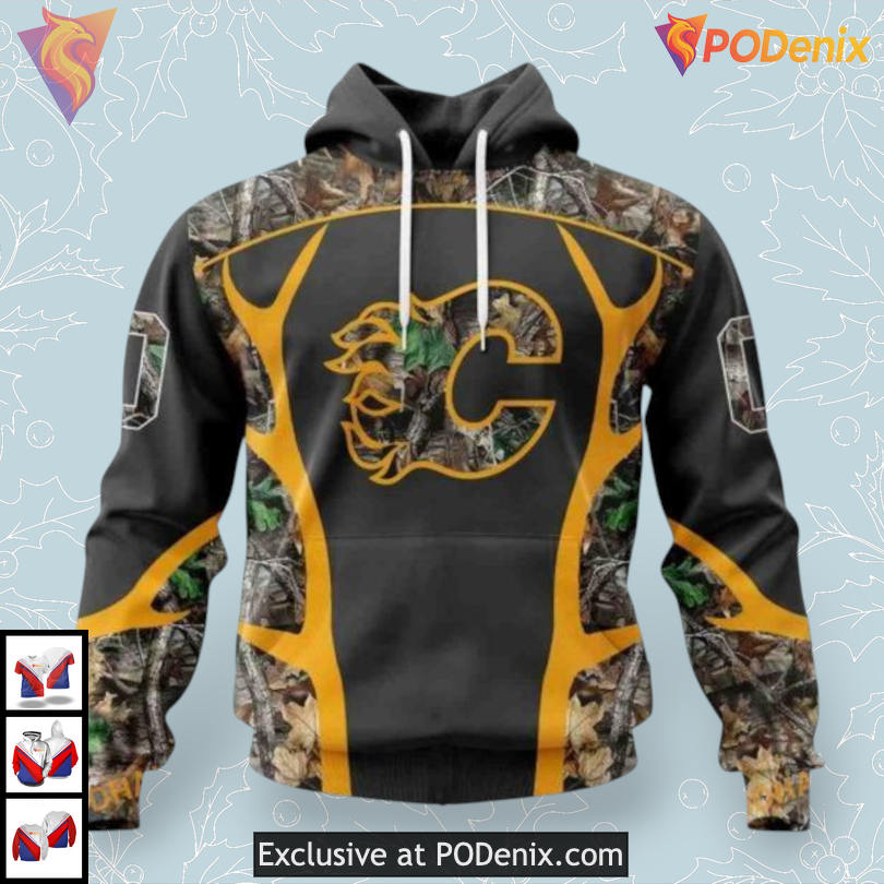 Camo Hunting Pattern Calgary Flames Winter Hoodie 3D Custom Edition Camo Hunting Pattern Calgary Flames Winter Hoodie 3D Custom Edition