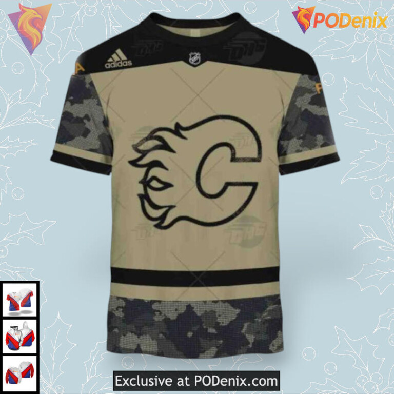 Camo Military Appreciation Calgary Flames Womens Hoodie 3D Team Gear - 1