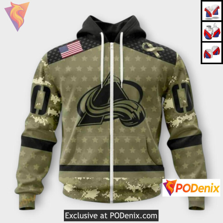 Camo Military Appreciation Edition Custom Colorado Avalanche Hoodie Sweatshirt - 1