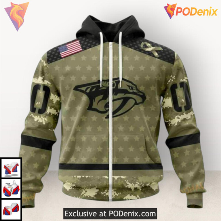 Camo Military Appreciation Edition Nashville Predators Womens Hoodie Custom 3D - 1
