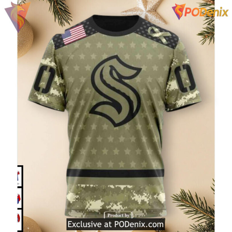 Camo Military Appreciation Graphic Style Seattle Kraken Personalized 3D Hoodie - 2