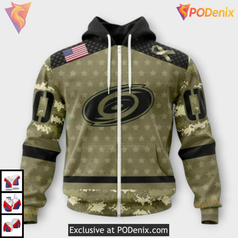 Camo Military Appreciation Style Retro Carolina Hurricanes Hoodie Sweatshirt - 1