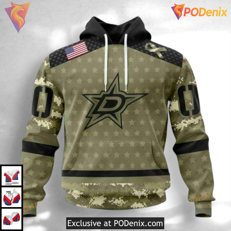 Camo Military Appreciation Style Retro Dallas Stars Hoodie Custom 3D