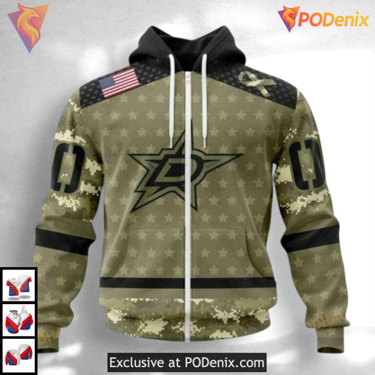 Camo Military Appreciation Style Retro Dallas Stars Hoodie Custom 3D - 1