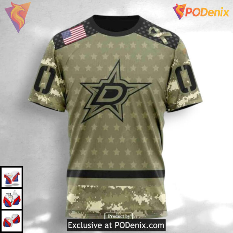 Camo Military Appreciation Style Retro Dallas Stars Hoodie Custom 3D - 3