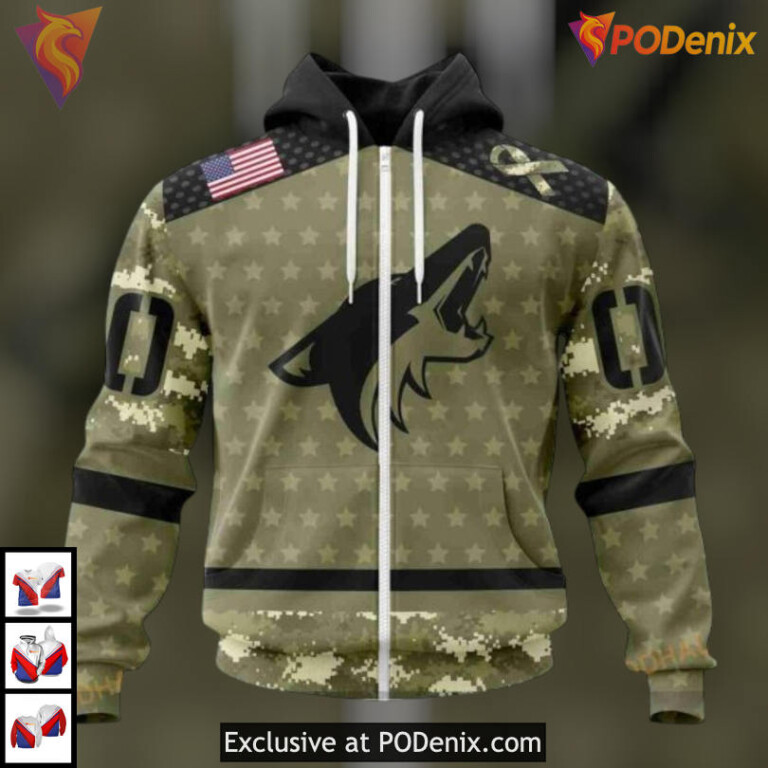 Camo Military Appreciation Tribute Arizona Coyotes Hoodie 3D Custom Apparel - 1