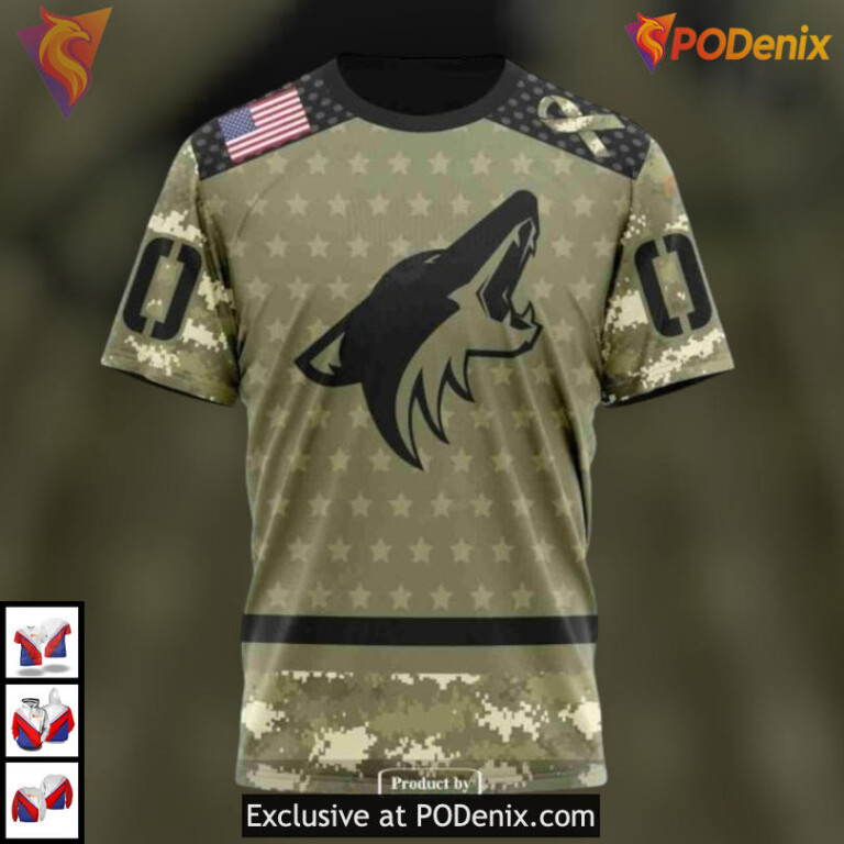 Camo Military Appreciation Tribute Arizona Coyotes Hoodie 3D Custom Apparel - 3