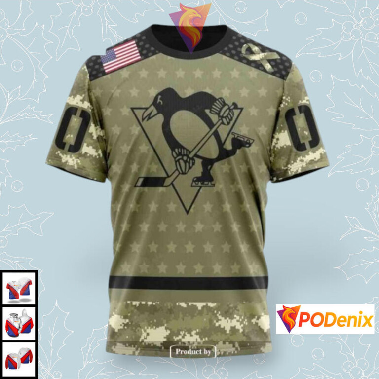 Camo Military Appreciation Tribute Custom Pittsburgh Penguins Christmas Hoodie NHL 3D - 2