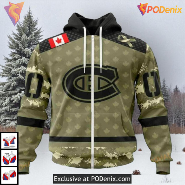 Camo Military Appreciation Tribute NHL Montreal Canadiens Winter Hoodie 3D - 1