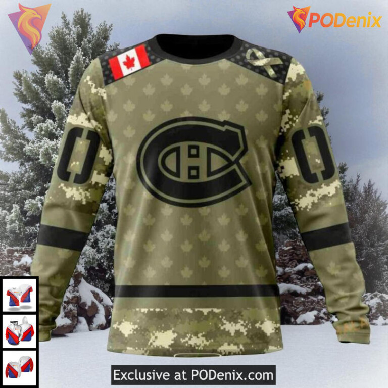 Camo Military Appreciation Tribute NHL Montreal Canadiens Winter Hoodie 3D - 3