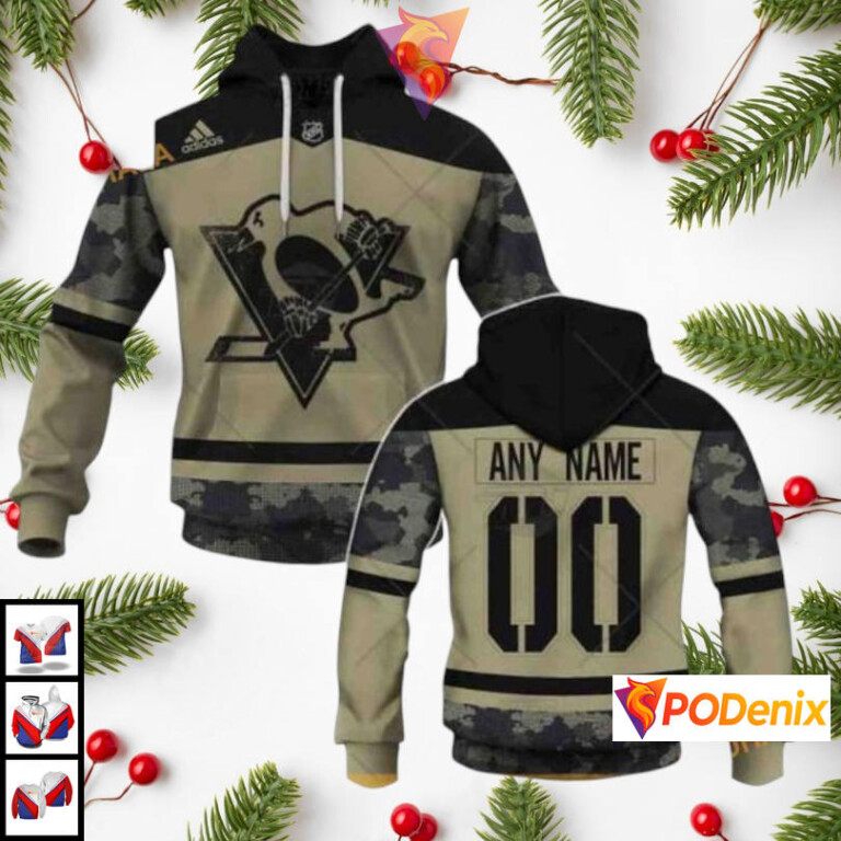 Camo Military Jersey Tribute Custom Name Pittsburgh Penguins Hoodie NHL Apparel