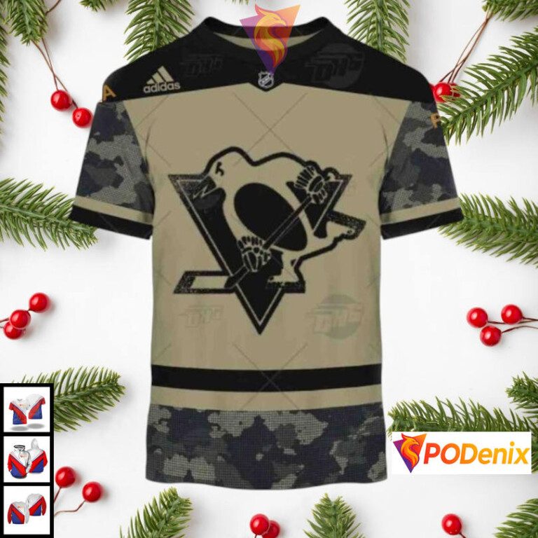 Camo Military Jersey Tribute Custom Name Pittsburgh Penguins Hoodie NHL Apparel - 2