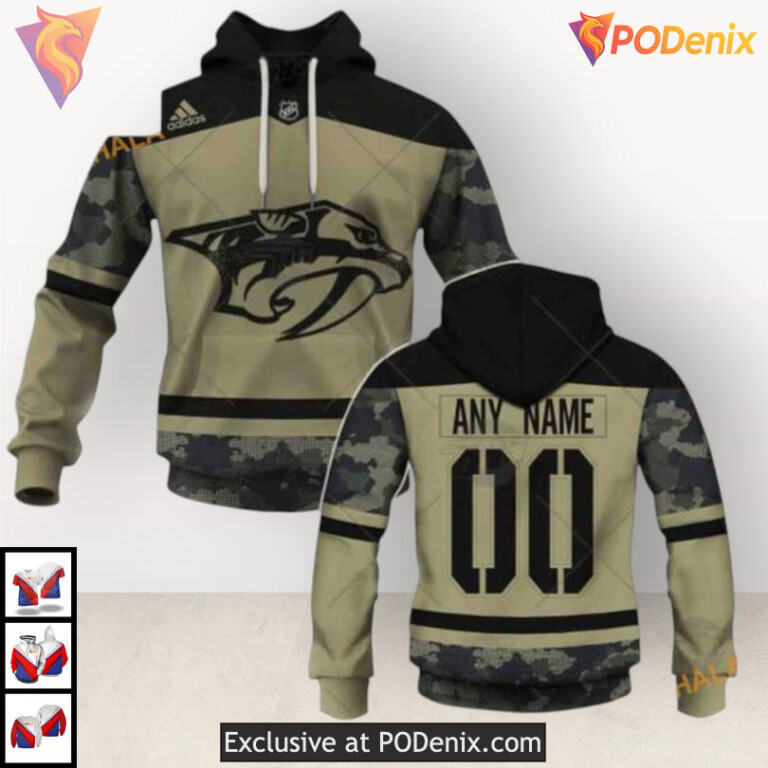 Camo Military Jersey Tribute Nashville Predators Youth Hoodie Custom 3D Apparel